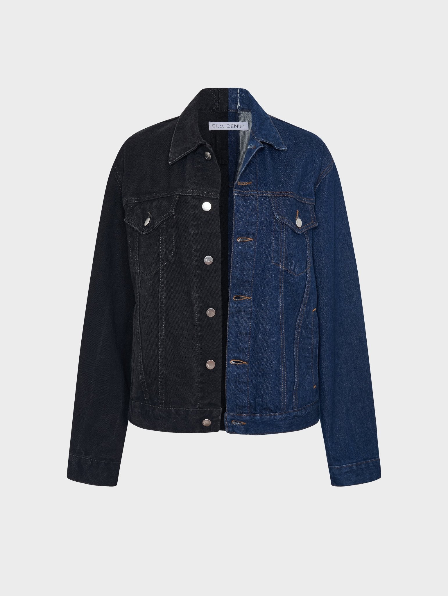 E.L.V. Denim Sustainable Dark Blue / Black contrast Denim Jacket – ELV ...