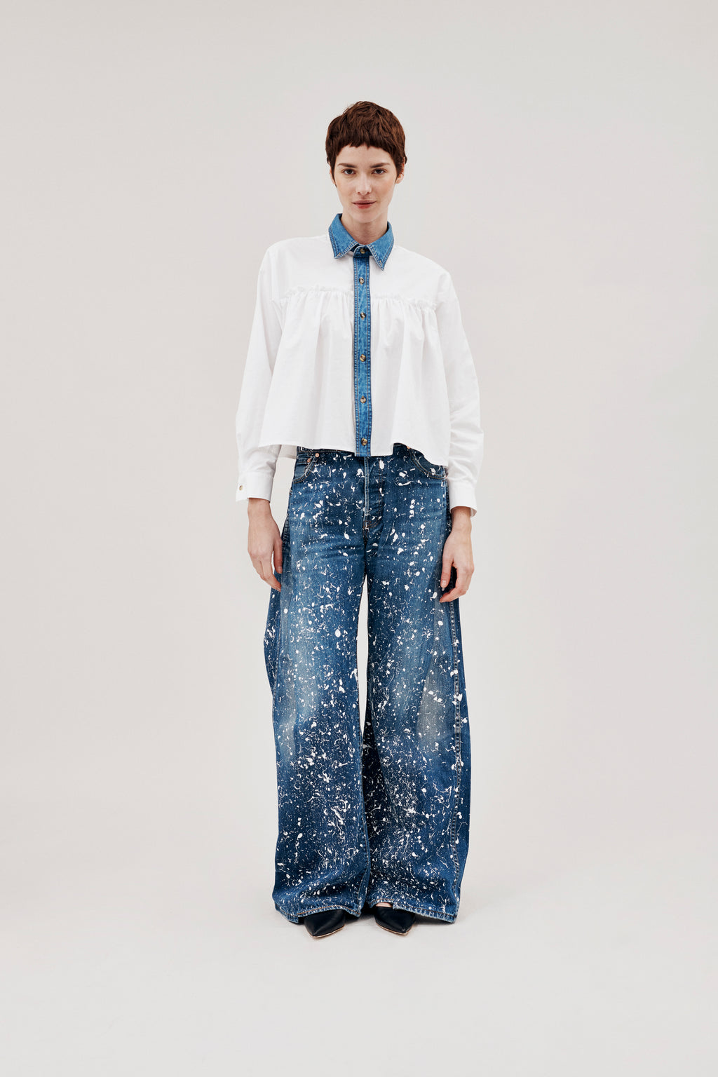 Dalston Wide Leg Painted Jeans Dark Blue