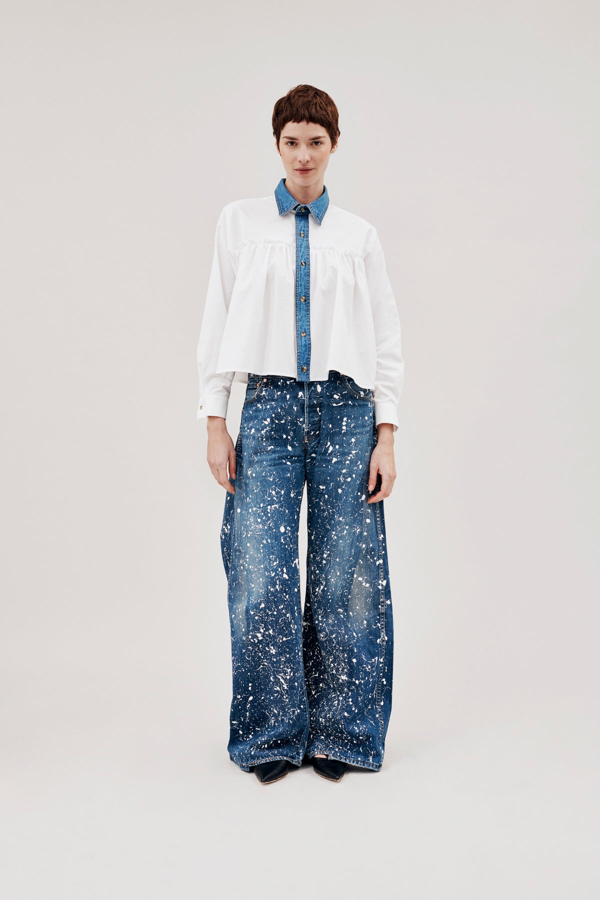 Dalston Wide Leg Painted Jeans Dark Blue