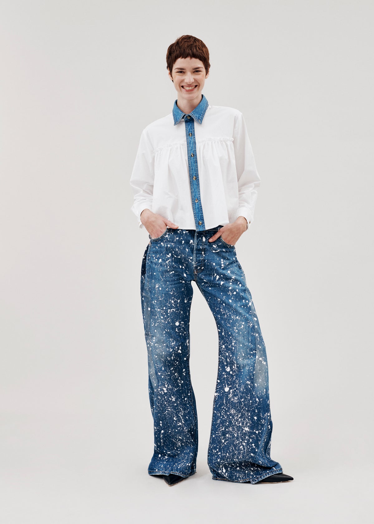 Dalston Wide Leg Painted Jeans Dark Blue