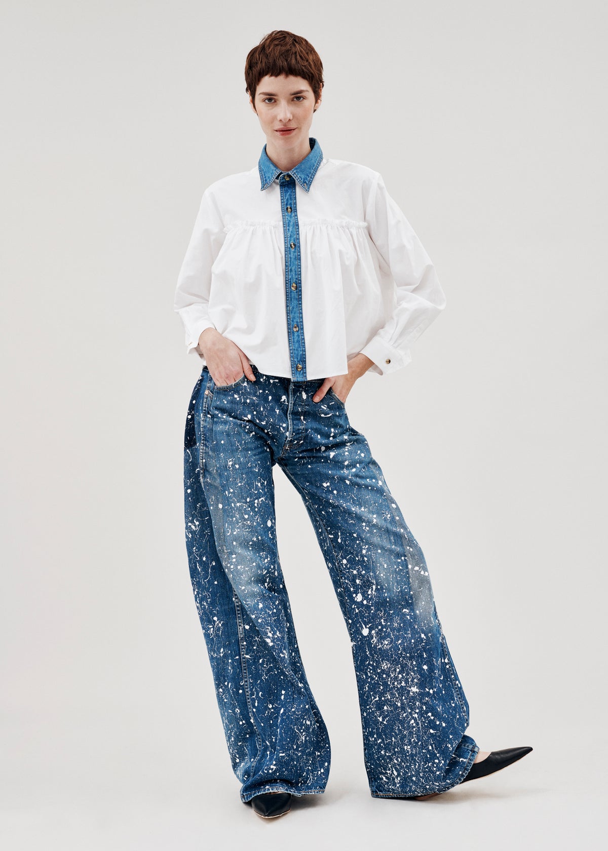 Dalston Wide Leg Painted Jeans Dark Blue