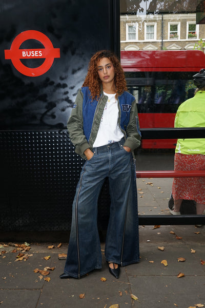 Siouxie Wide Leg Zip Jeans Dark Blue