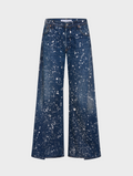Dalston Wide Leg Painted Jeans Dark Blue