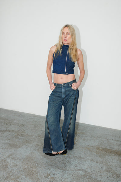 Siouxie Wide Leg Zip Jeans Dark Blue