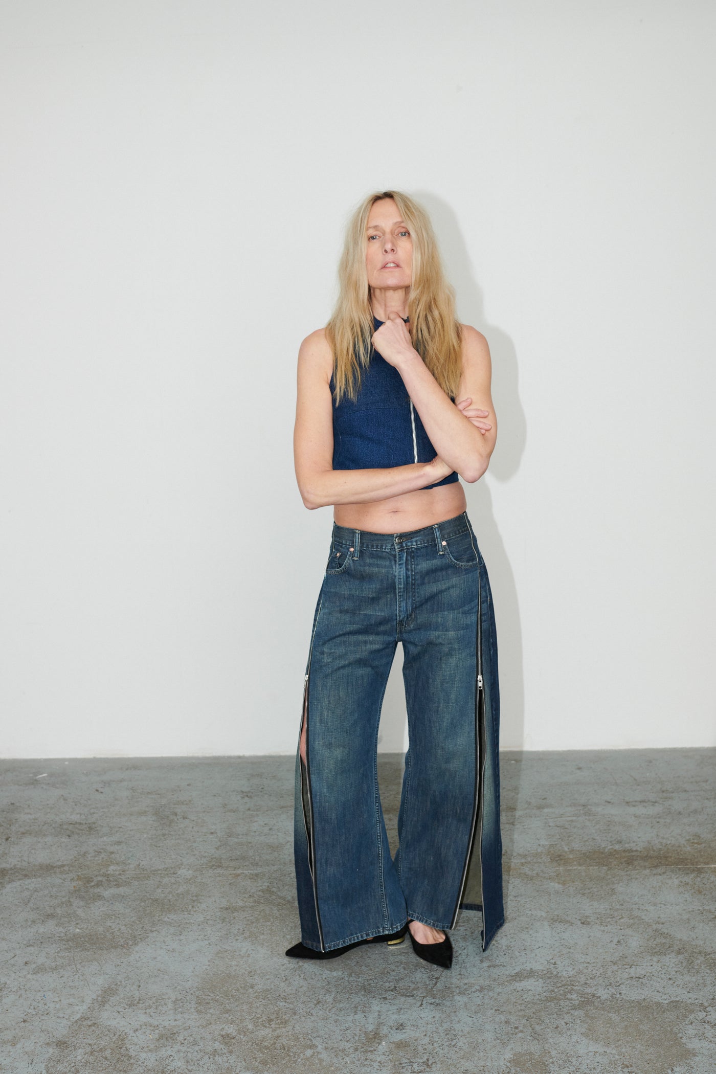 Siouxie Wide Leg Zip Jeans Dark Blue