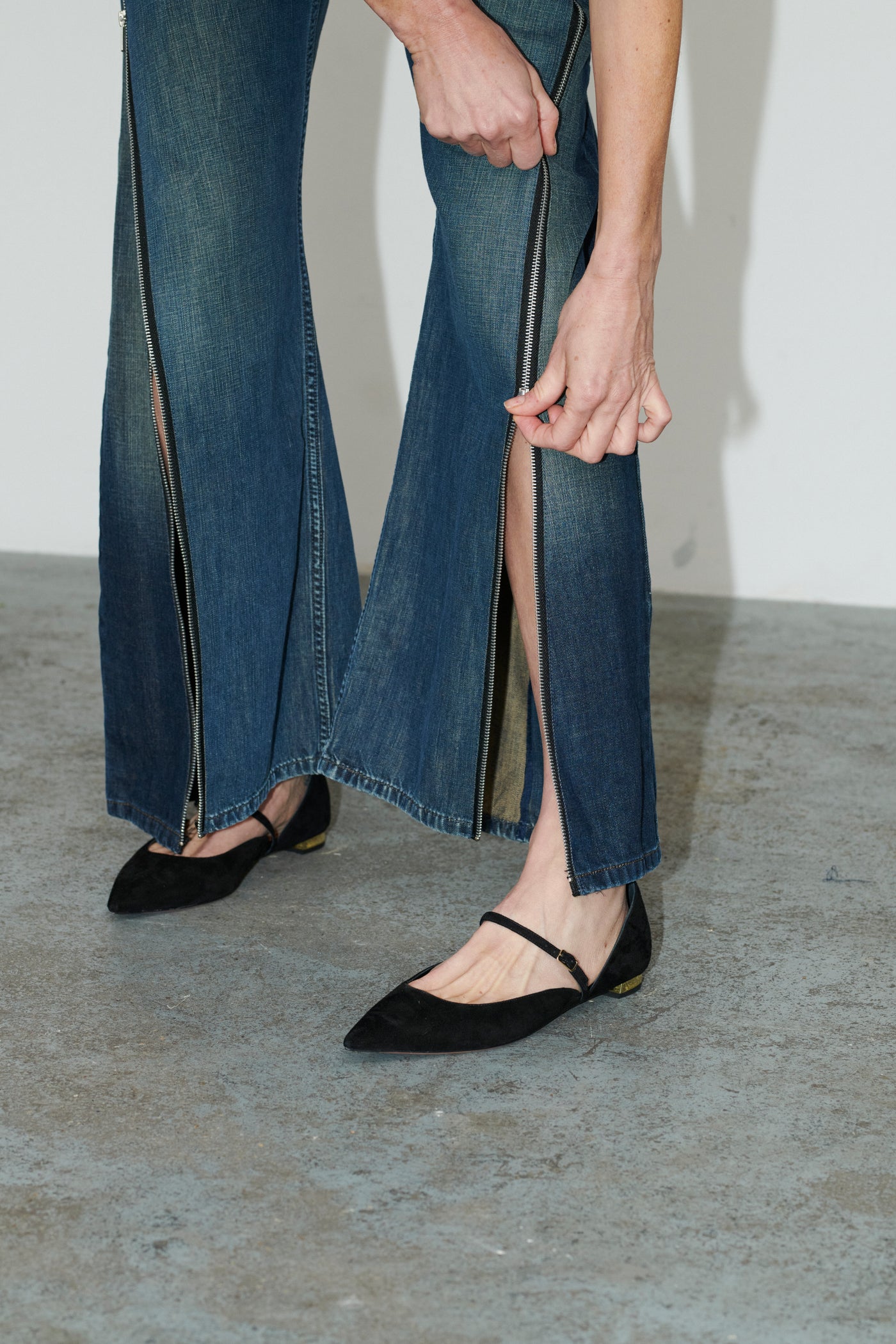 Siouxie Wide Leg Zip Jeans Dark Blue