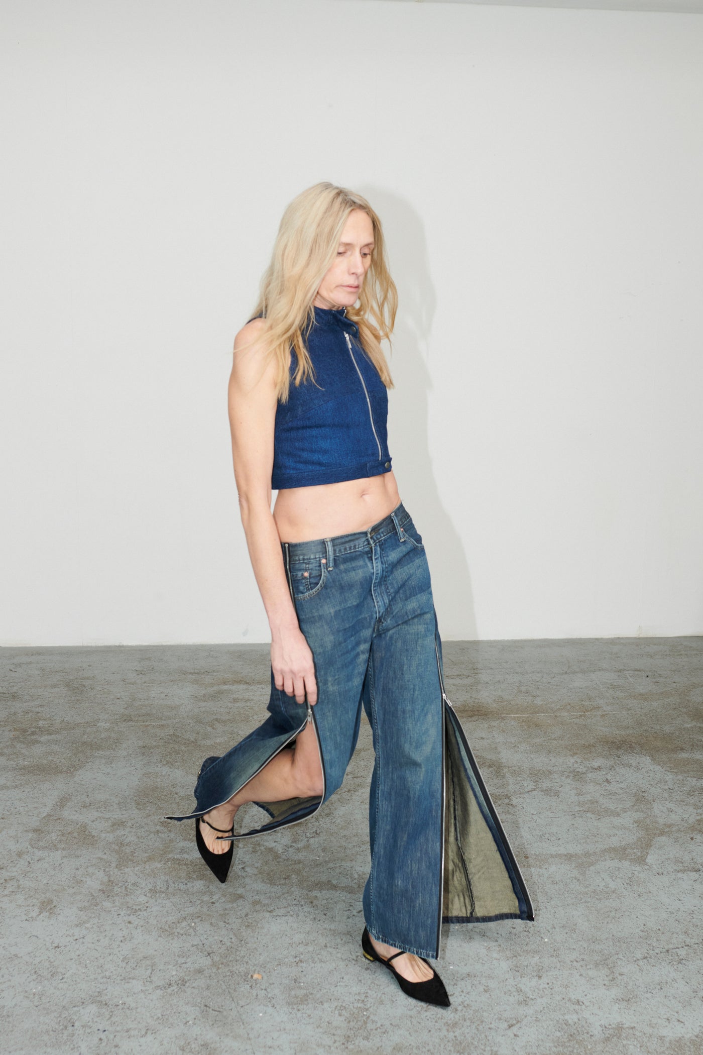 Siouxie Wide Leg Zip Jeans Dark Blue