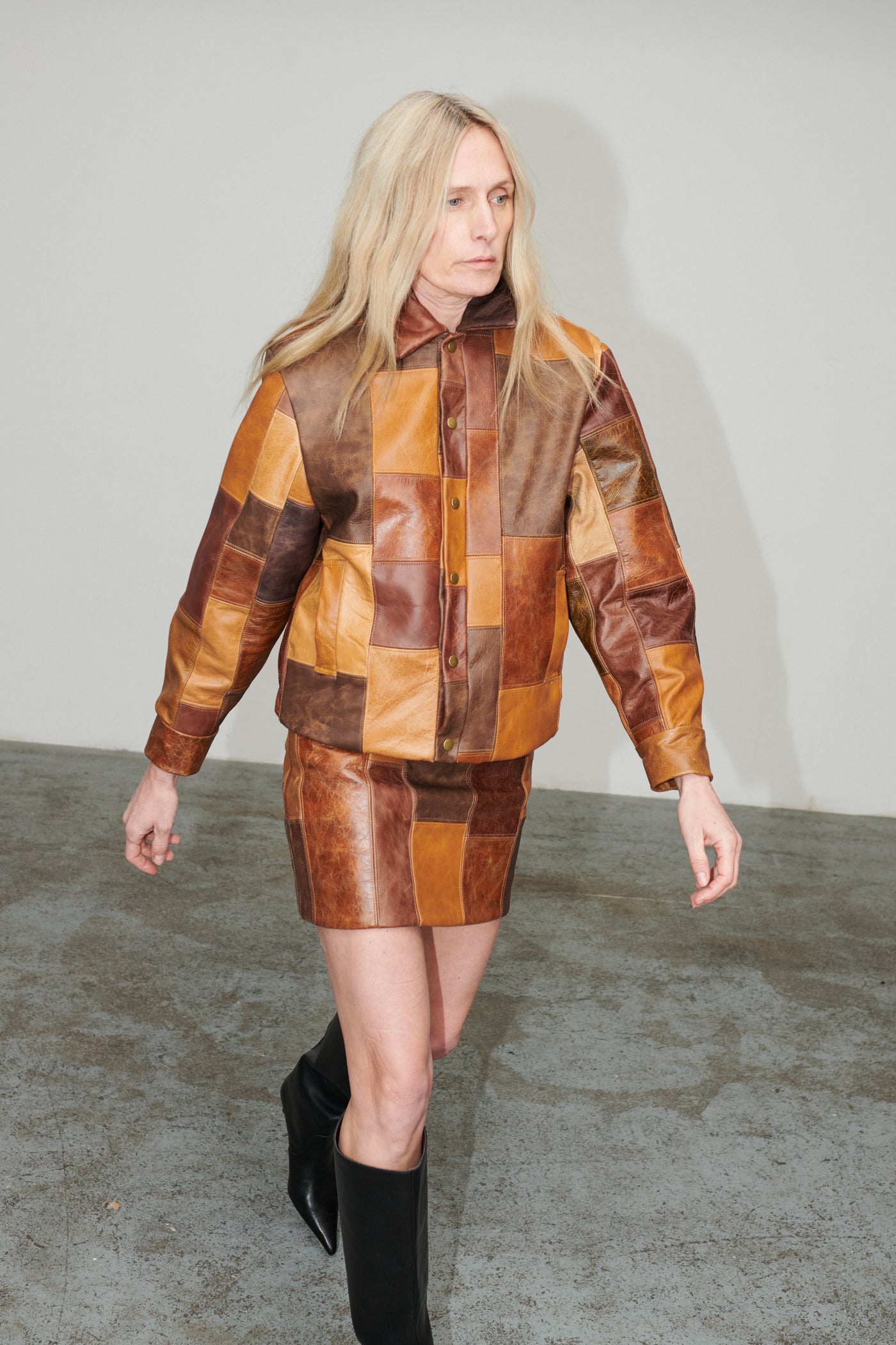 Bailey Bomber Jacket Patchwork Leather Brown