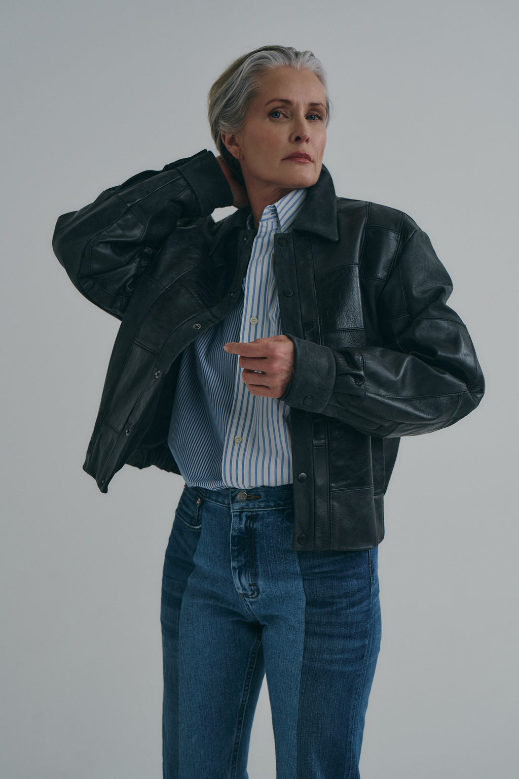 Charcoal Black Leather Bailey Bomber | One-of-a-kind
