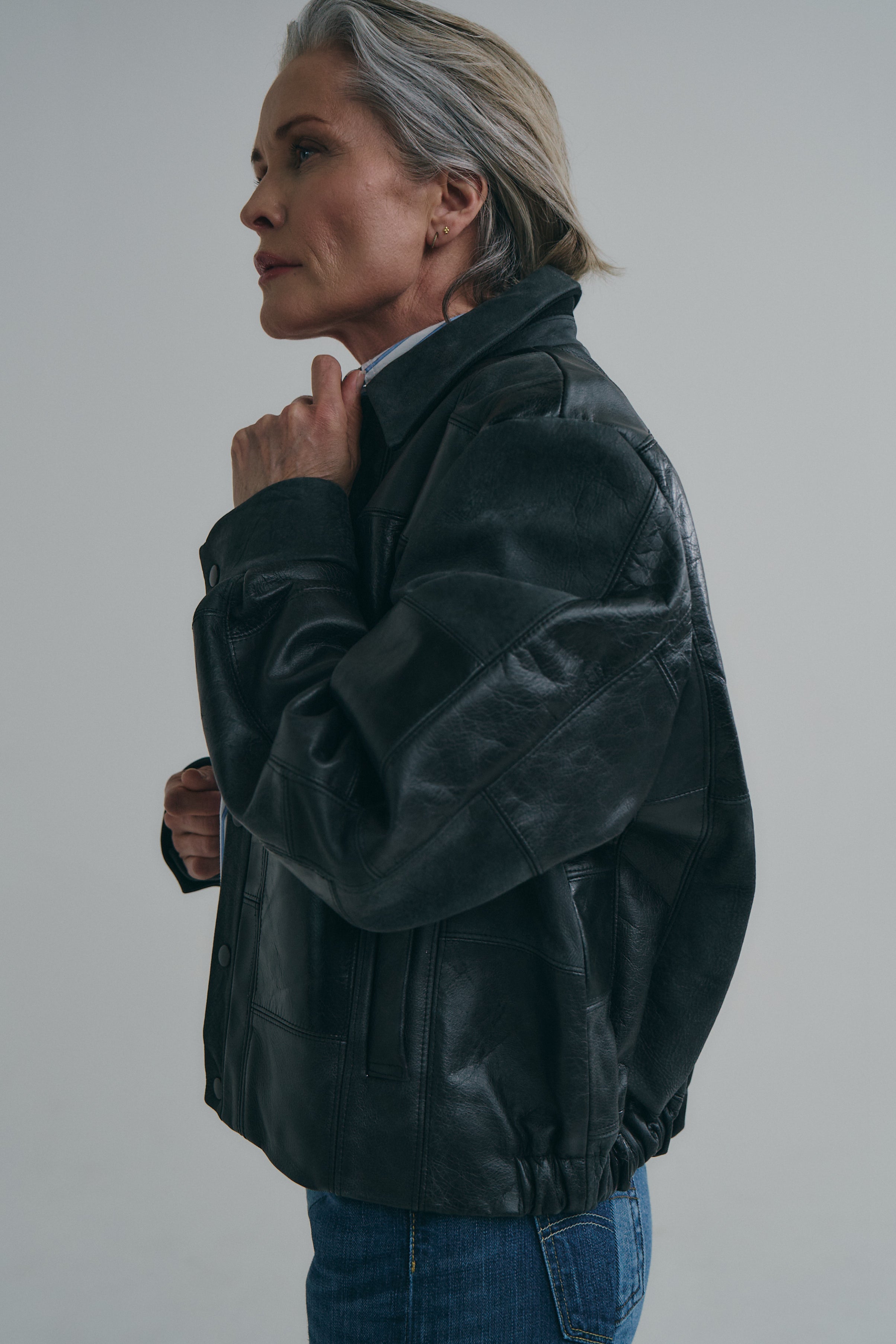Charcoal Black Leather Bailey Bomber | One-of-a-kind