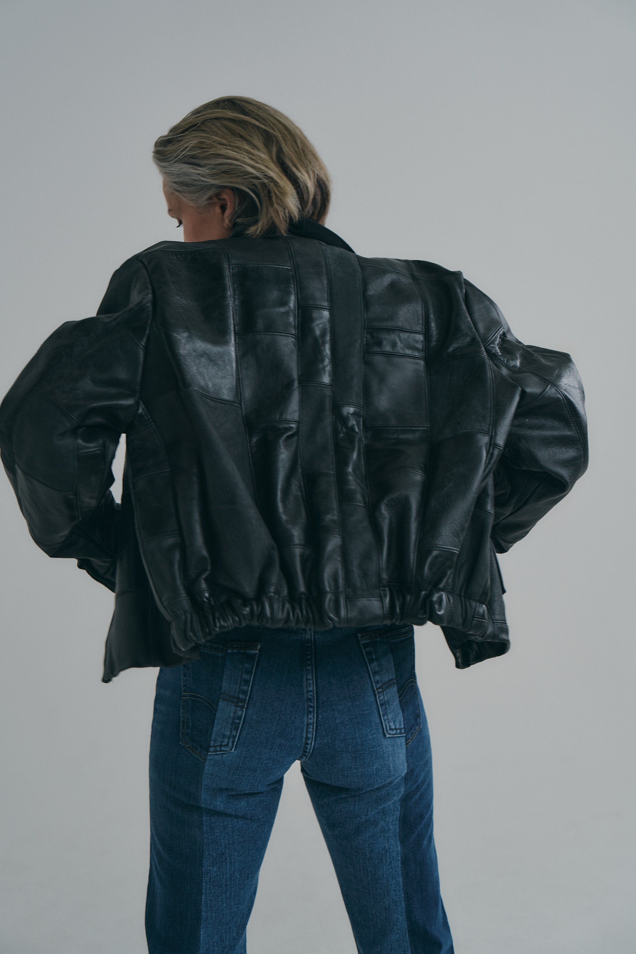 Charcoal Black Leather Bailey Bomber | One-of-a-kind