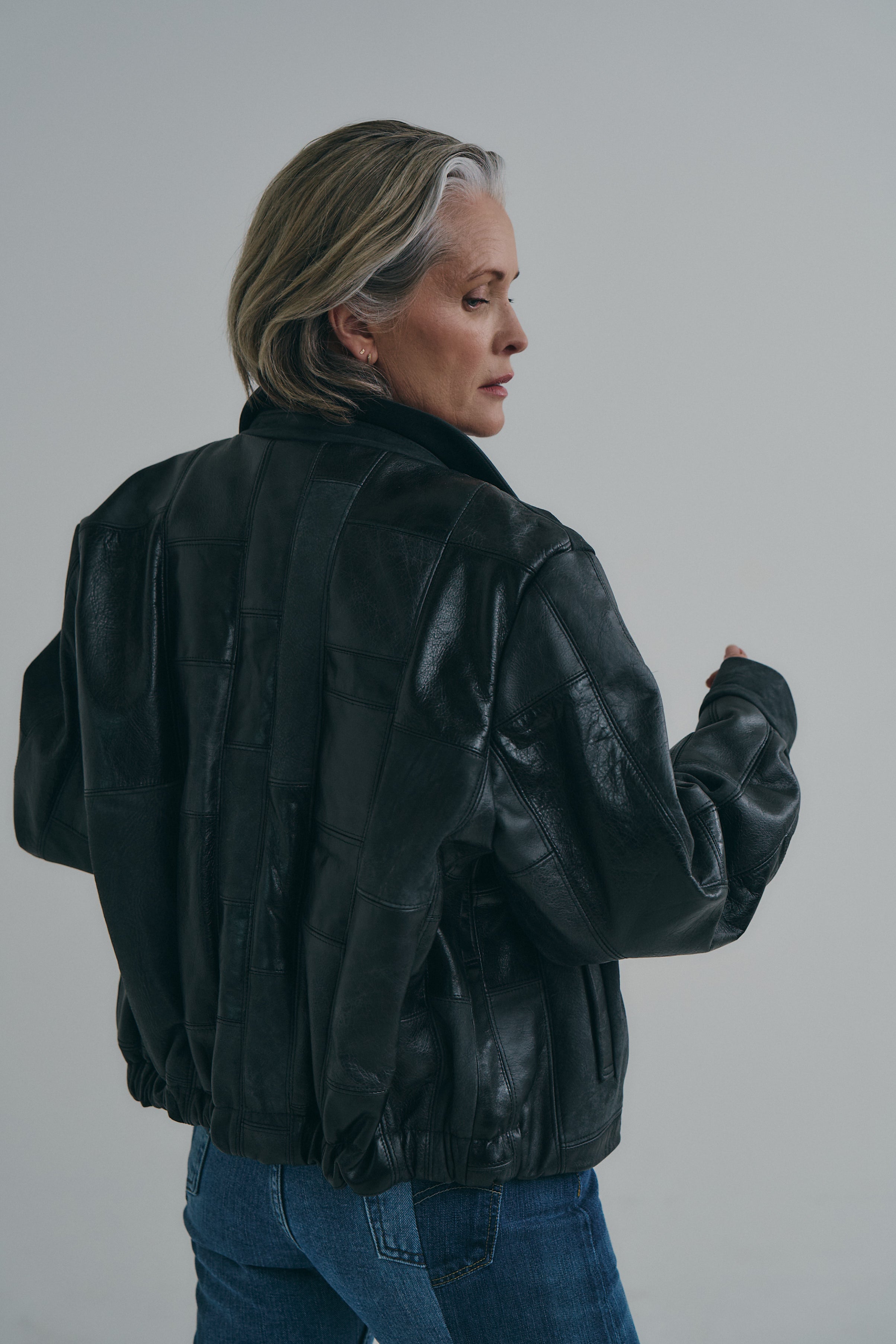 Charcoal Black Leather Bailey Bomber | One-of-a-kind