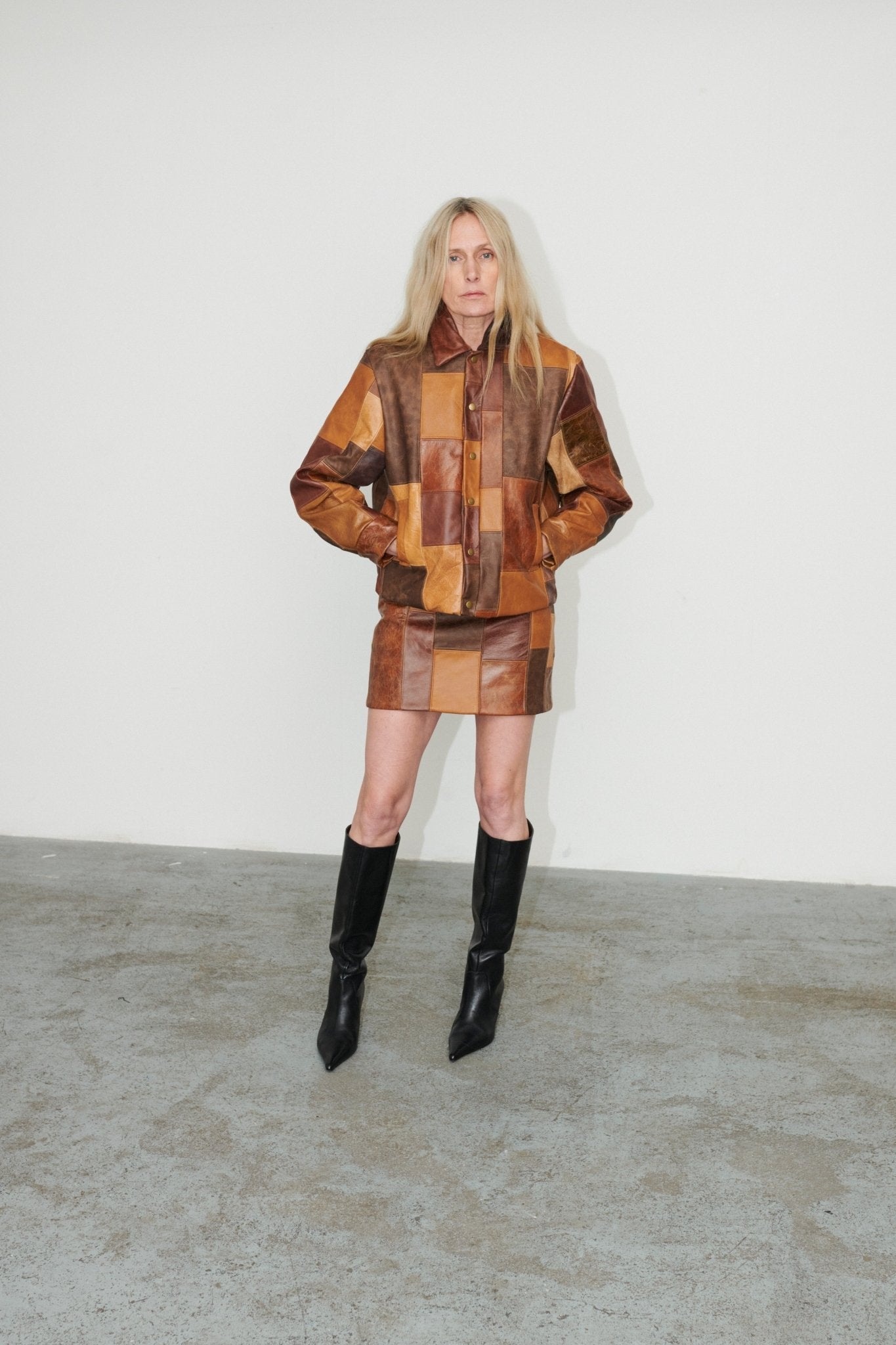 Bailey Bomber Jacket Patchwork Leather Brown - ELV Denim