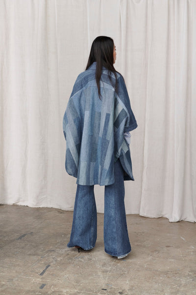 Celeste Coat Tessellated Patchwork Denim Mid Blue - ELV Denim