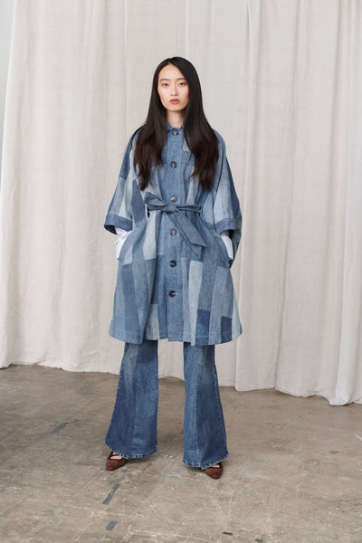 Celeste Coat Tessellated Patchwork Denim Mid Blue - ELV Denim