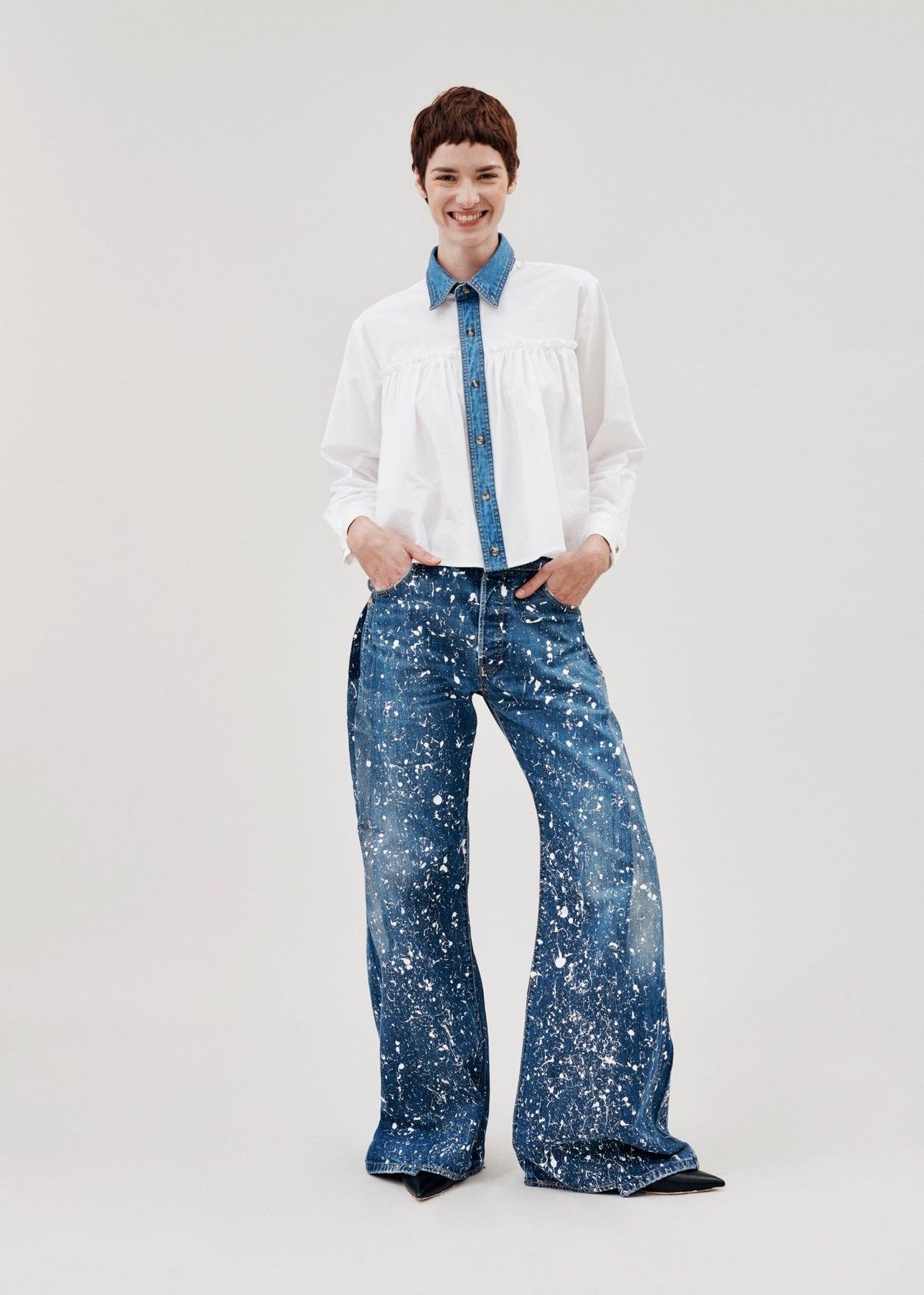 Dalston Wide Leg Painted Jeans Dark Blue - ELV Denim
