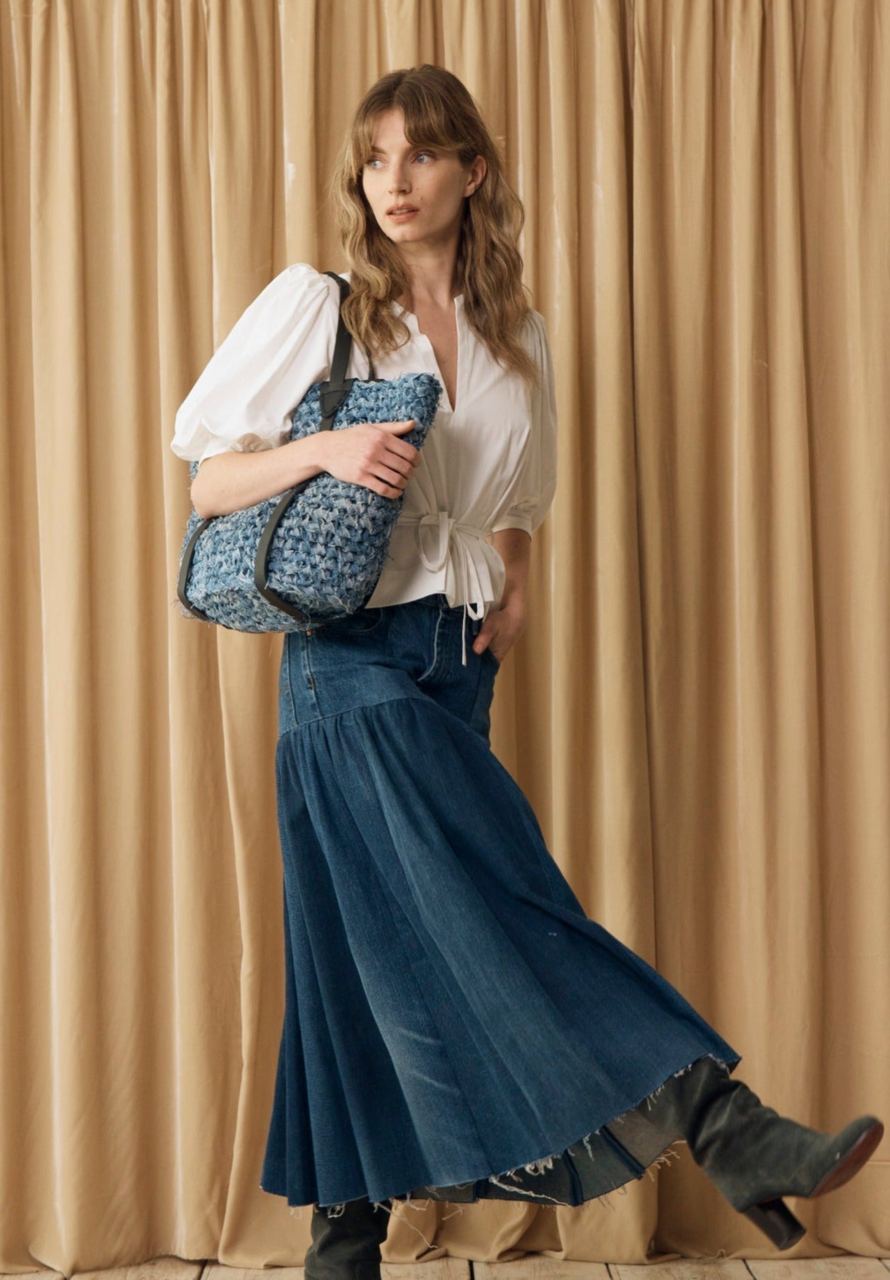 Denim Crochet Tote Bag Blue - E.L.V. Denim