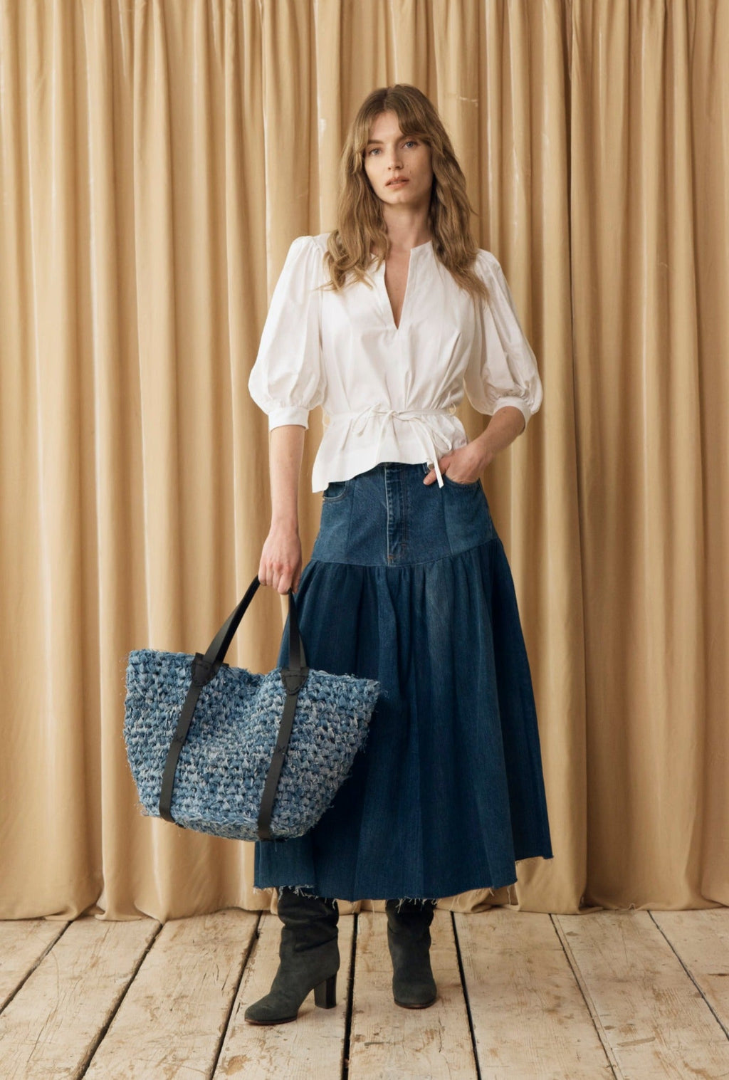 Denim Crochet Tote Bag Blue - E.L.V. Denim