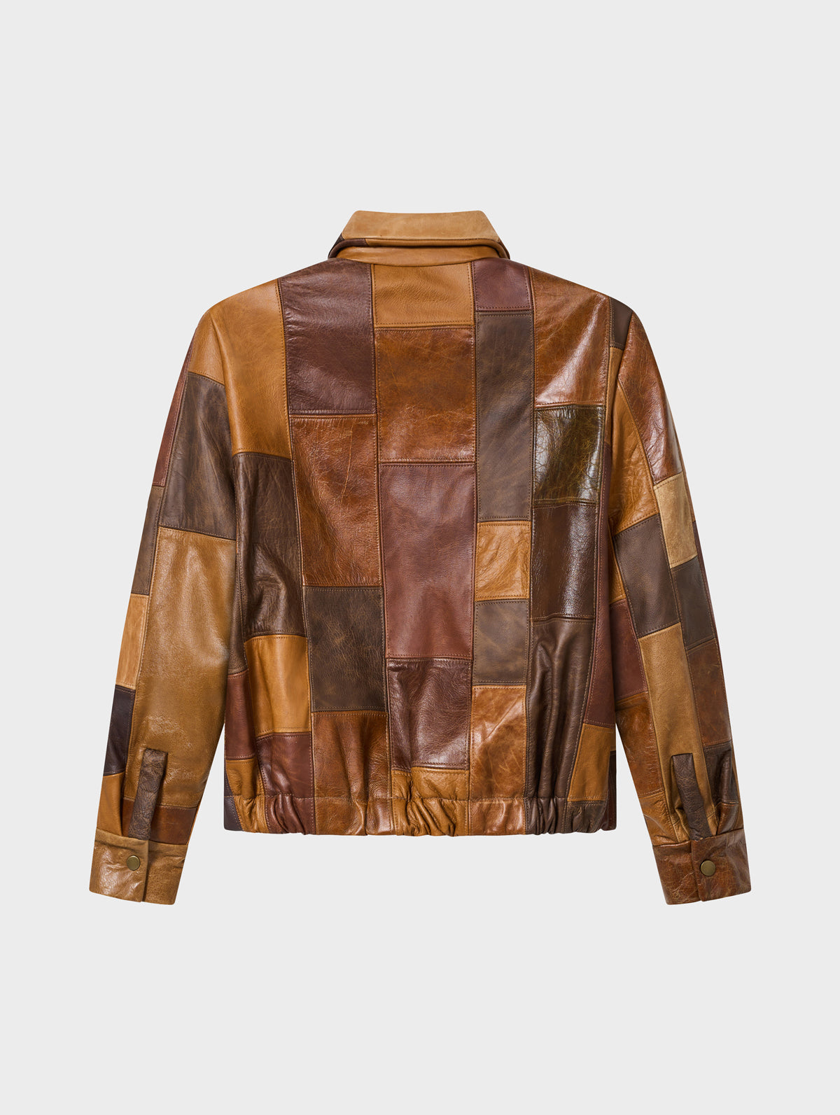 Bailey Bomber Jacket Patchwork Leather Brown