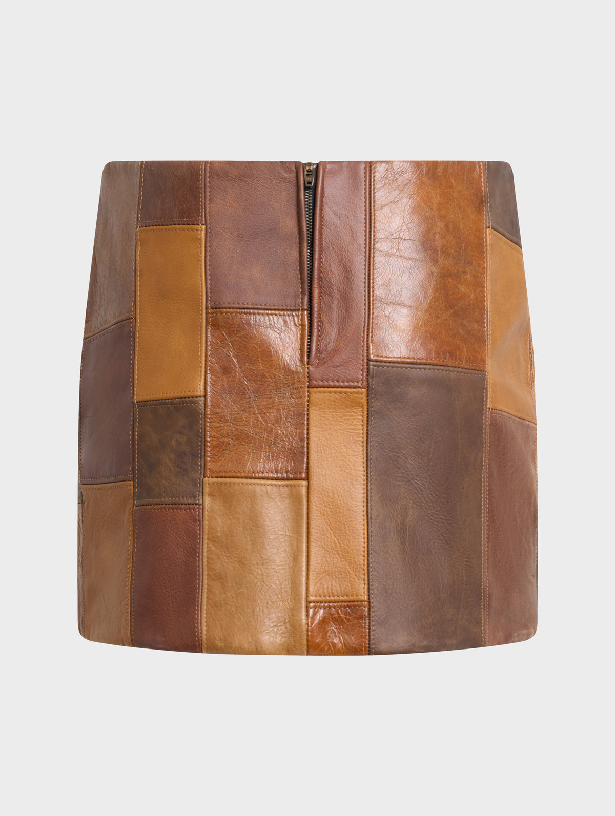 Leah Mini Skirt Patchwork Leather Brown