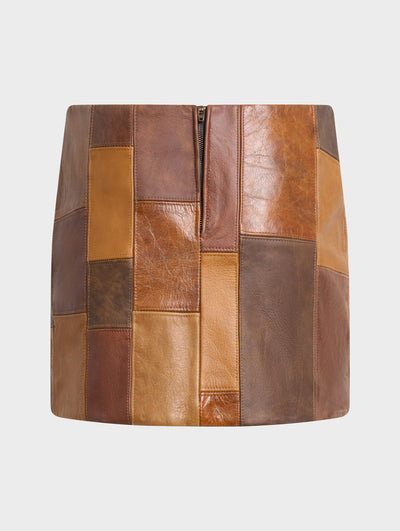 Leah Mini Skirt Patchwork Leather Brown
