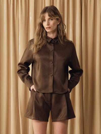 Emilie Shirt Marled Satin Brown - ELV Denim