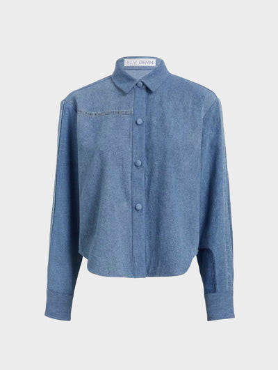 Emilie Shirt Patchwork Shirting Mid Blue - ELV Denim