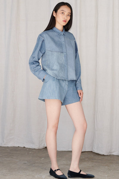 Emilie Shirt Patchwork Shirting Mid Blue - ELV Denim