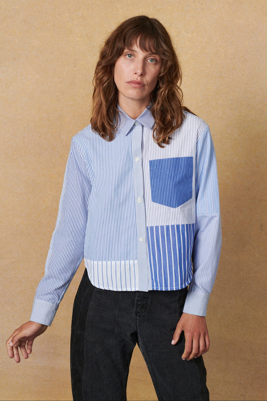 Emilie Shirt Patchwork Stripe Poplin - ELV Denim