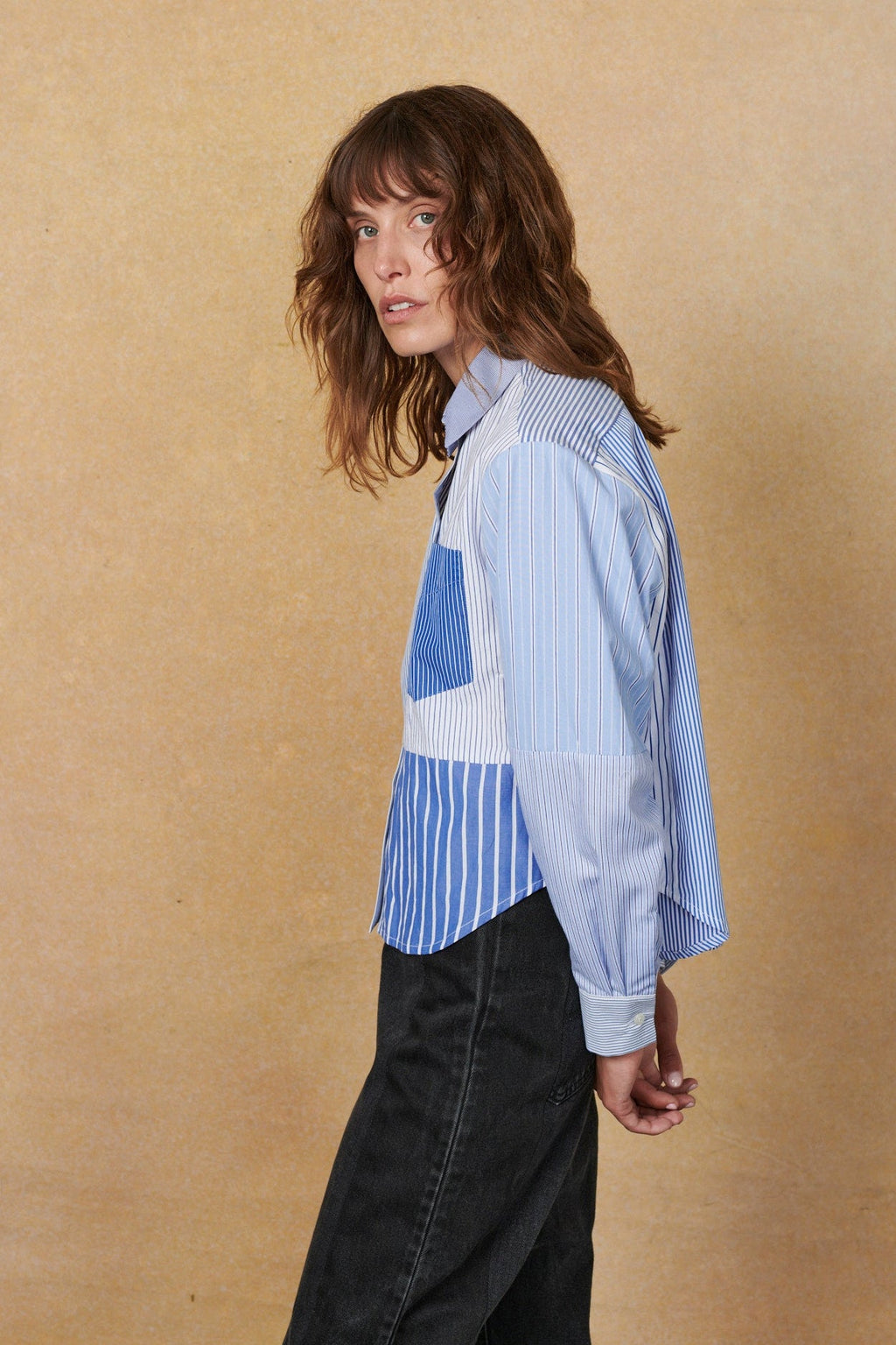 Emilie Shirt Patchwork Stripe Poplin - ELV Denim