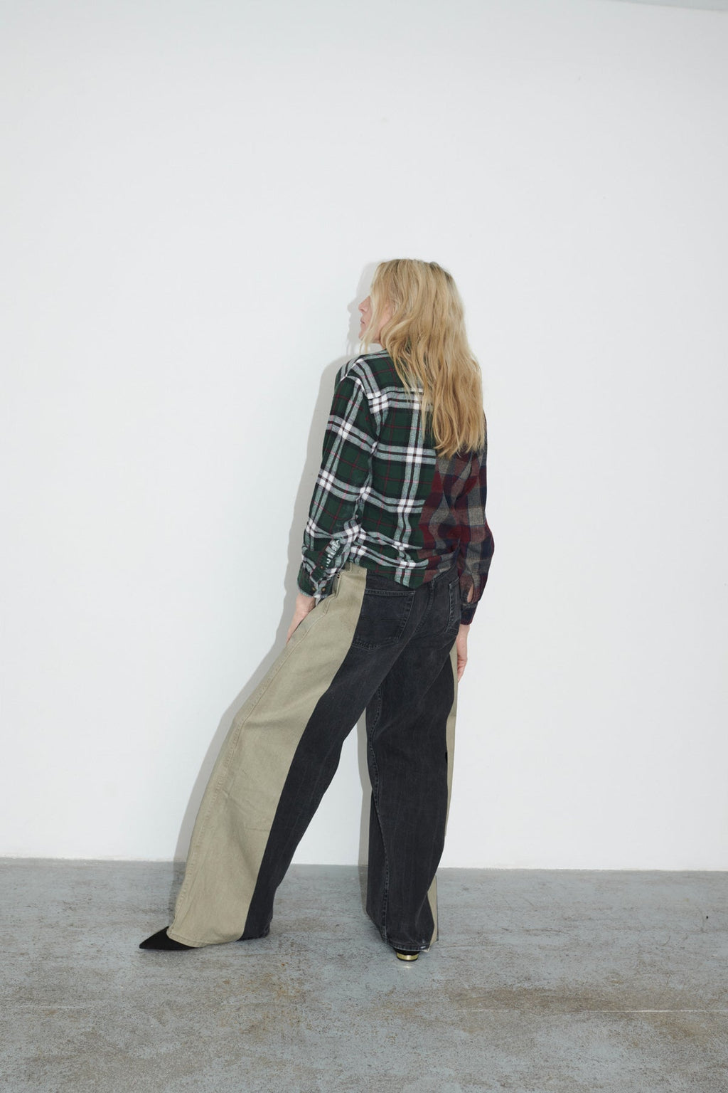 Freya Wide Leg Jeans Beige Black - ELV Denim