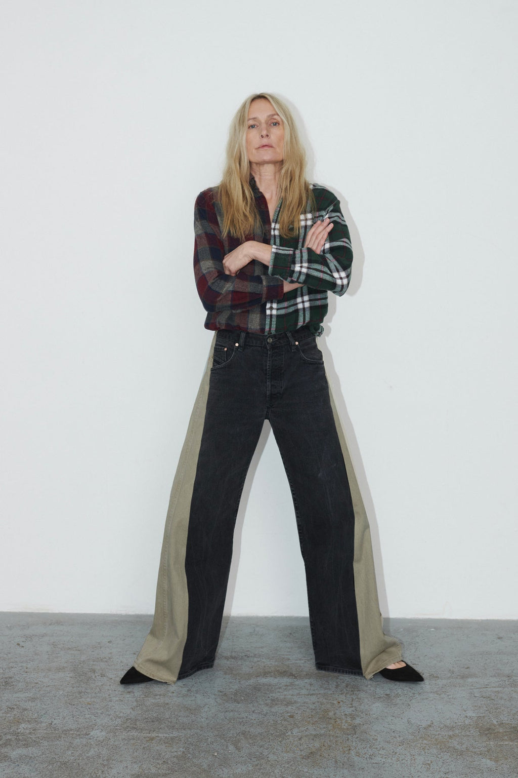 Freya Wide Leg Jeans Beige Black - ELV Denim