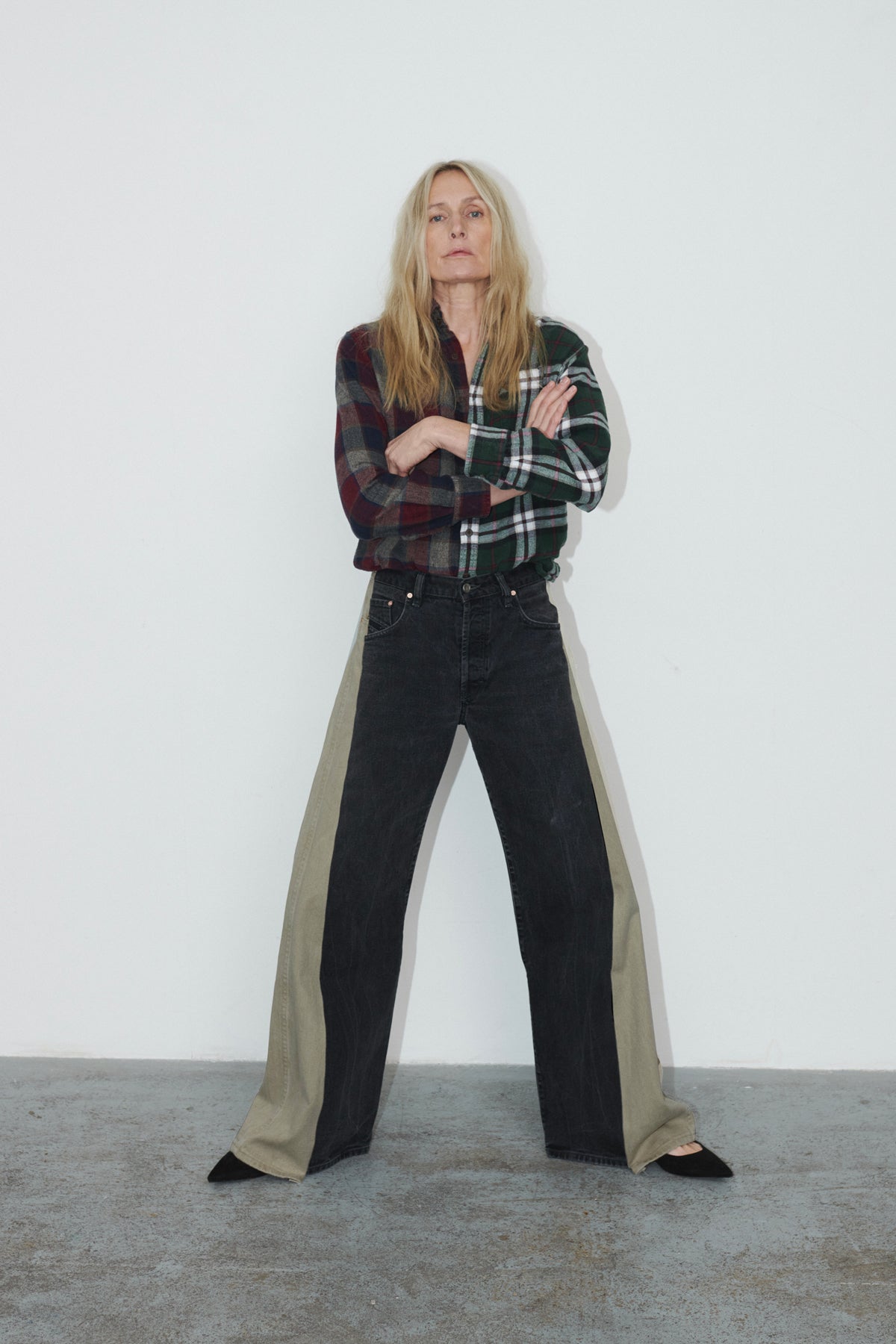 Freya Wide Leg Jeans Beige Black - ELV Denim