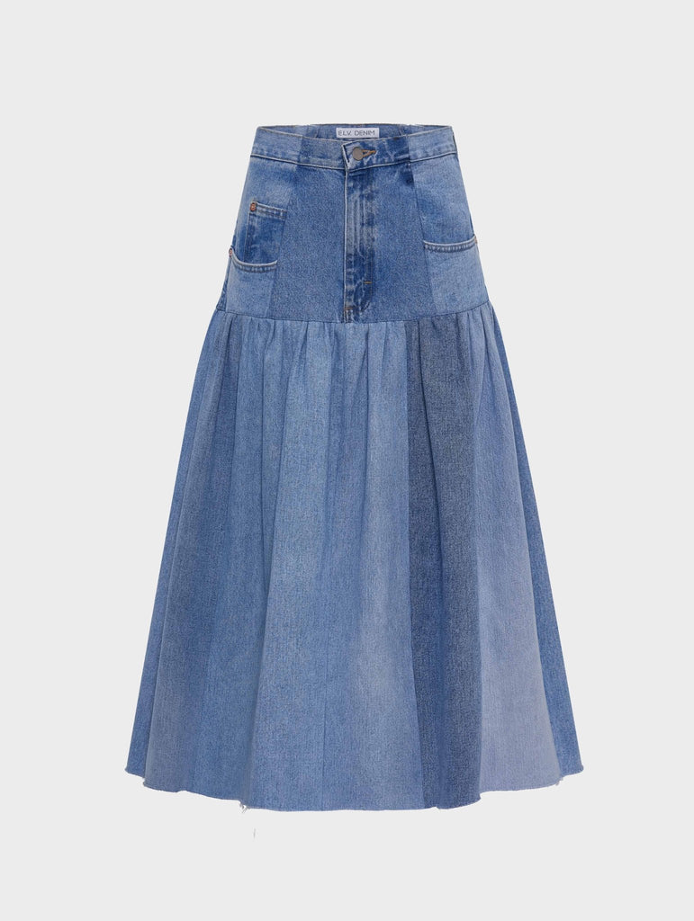 ☆LOW CLASSIC☆ ORGANIC DENIM MIDI SKIRTLIGHT BLUE LOC23AM_S
