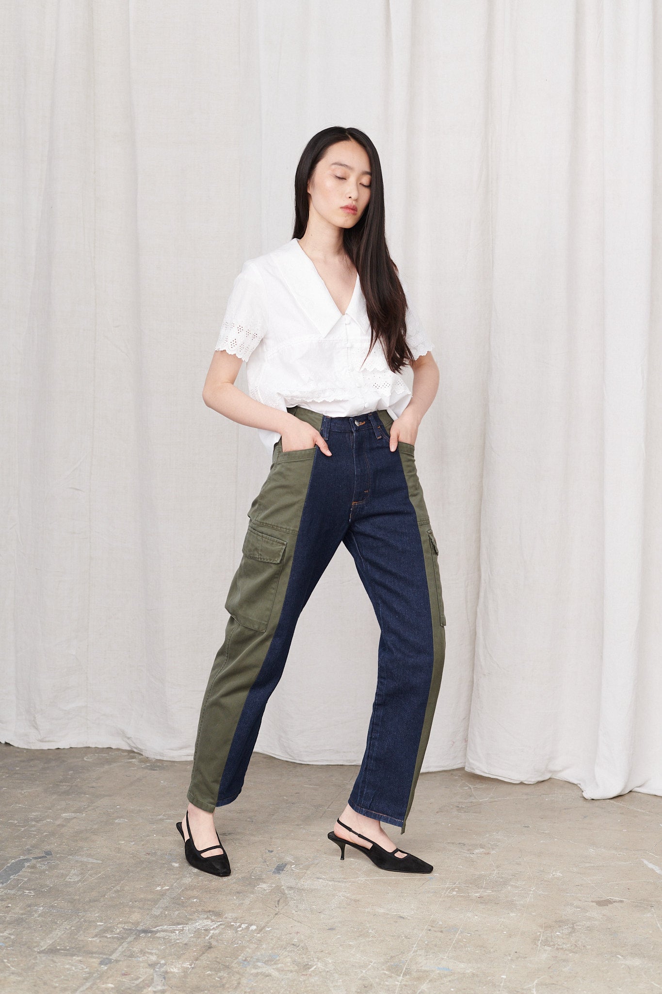 Irenie Trousers Cargo Dark Blue Denim - ELV Denim