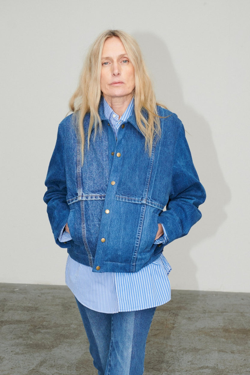 Kara Bomber Jacket Denim Mid Blue | E.L.V. Denim – ELV Denim