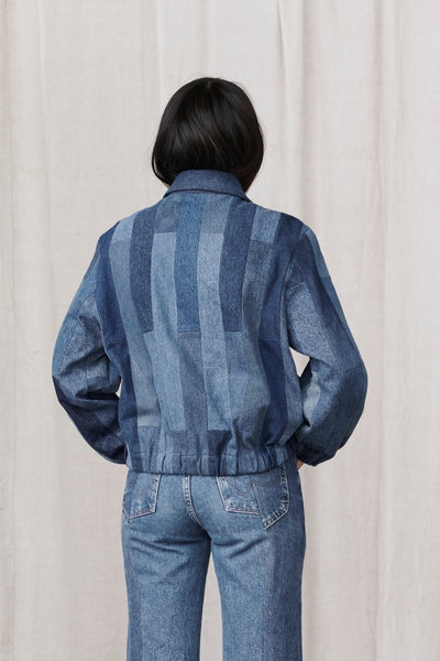 Kara Bomber Jacket Tessellated Denim Patchwork - ELV Denim