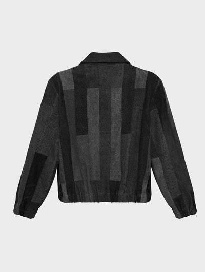 Kara Bomber Jacket Tessellated Denim Patchwork Black Grey - ELV Denim
