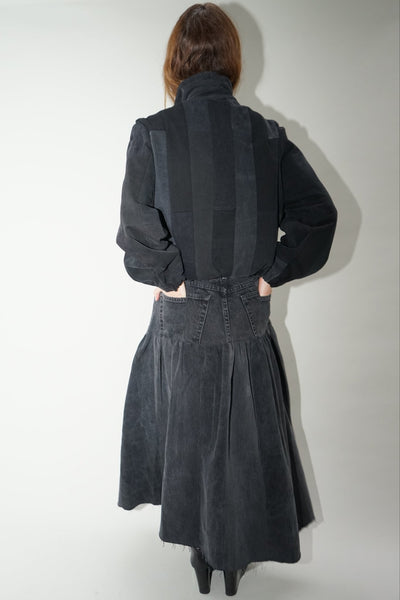 Kara Bomber Jacket Tessellated Denim Patchwork Black Grey - ELV Denim