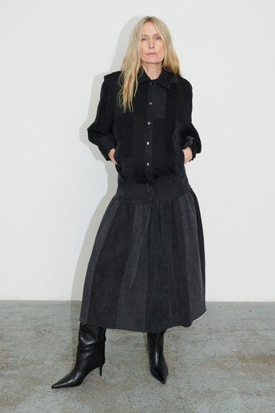 Kara Bomber Jacket Tessellated Denim Patchwork Black Grey - ELV Denim