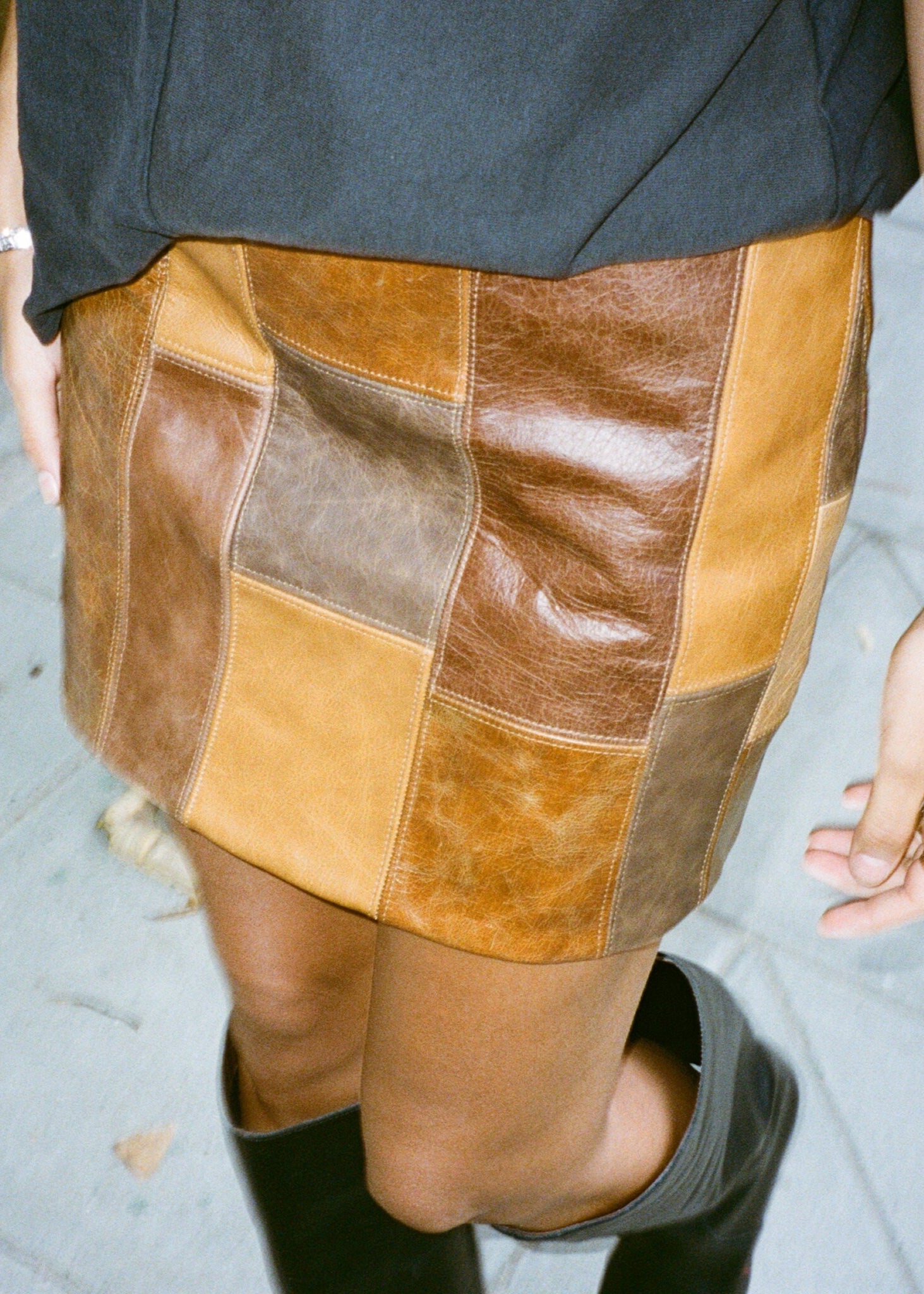 Leah Mini Skirt Patchwork Leather Brown - ELV Denim