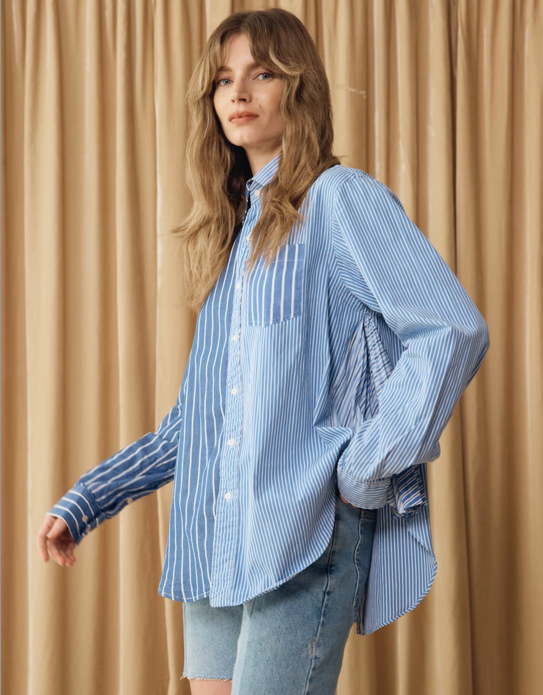 Lydia Shirt Pleated Stripe Poplin Cotton - ELV Denim