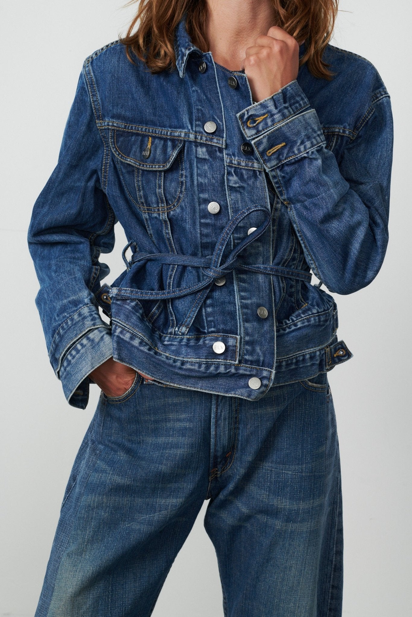 Ridley Double Denim Jacket Mid Blue - ELV Denim