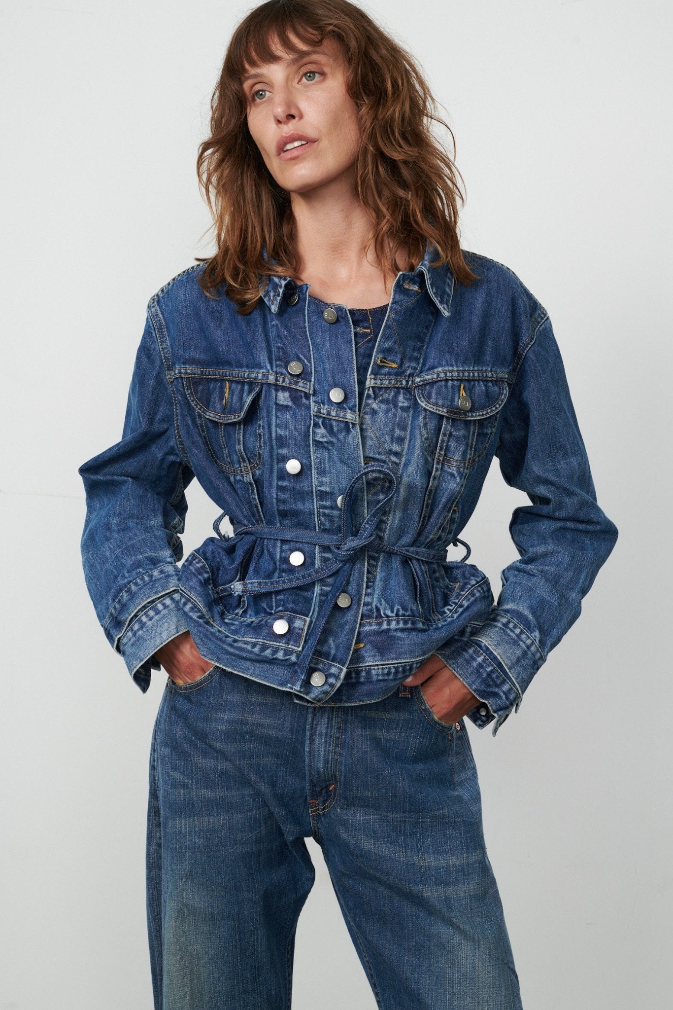 Ridley Double Denim Jacket Mid Blue - ELV Denim