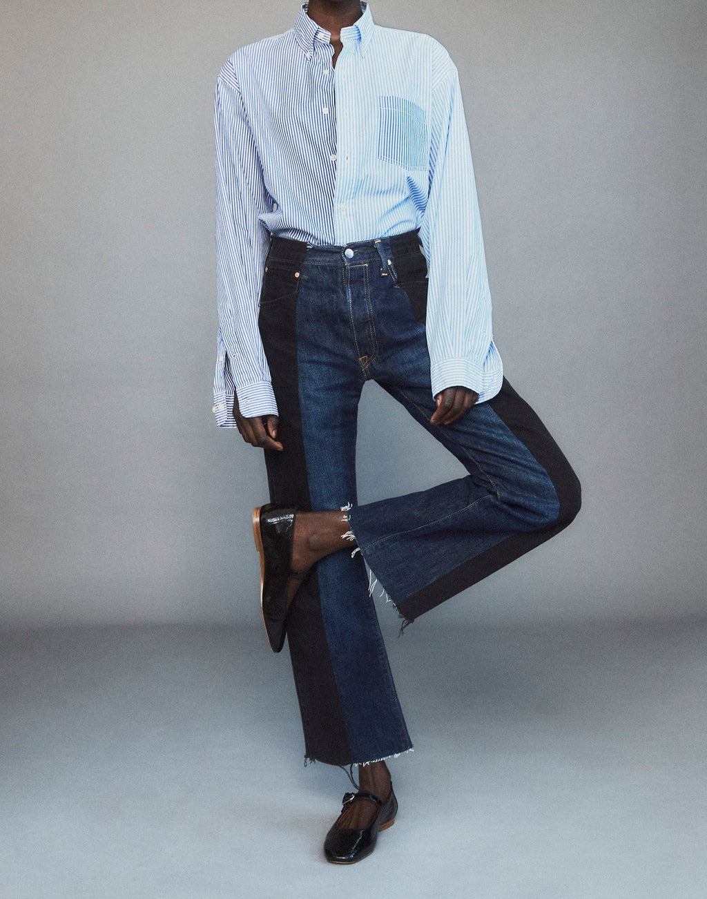 Black Dark Blue Contrast Flare Jean - E.L.V. Denim