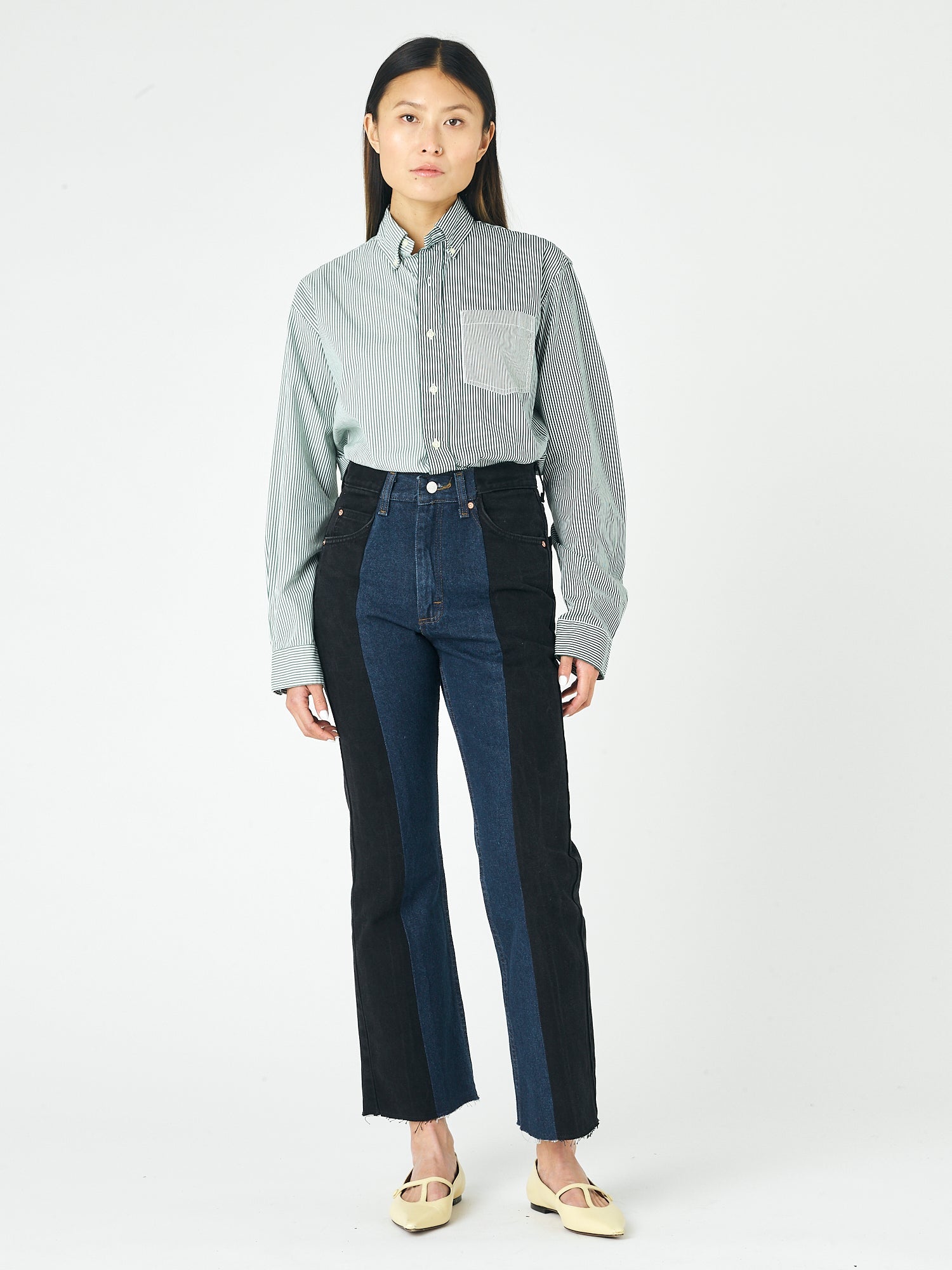 Black Dark Blue Contrast Flare Jean - E.L.V. Denim