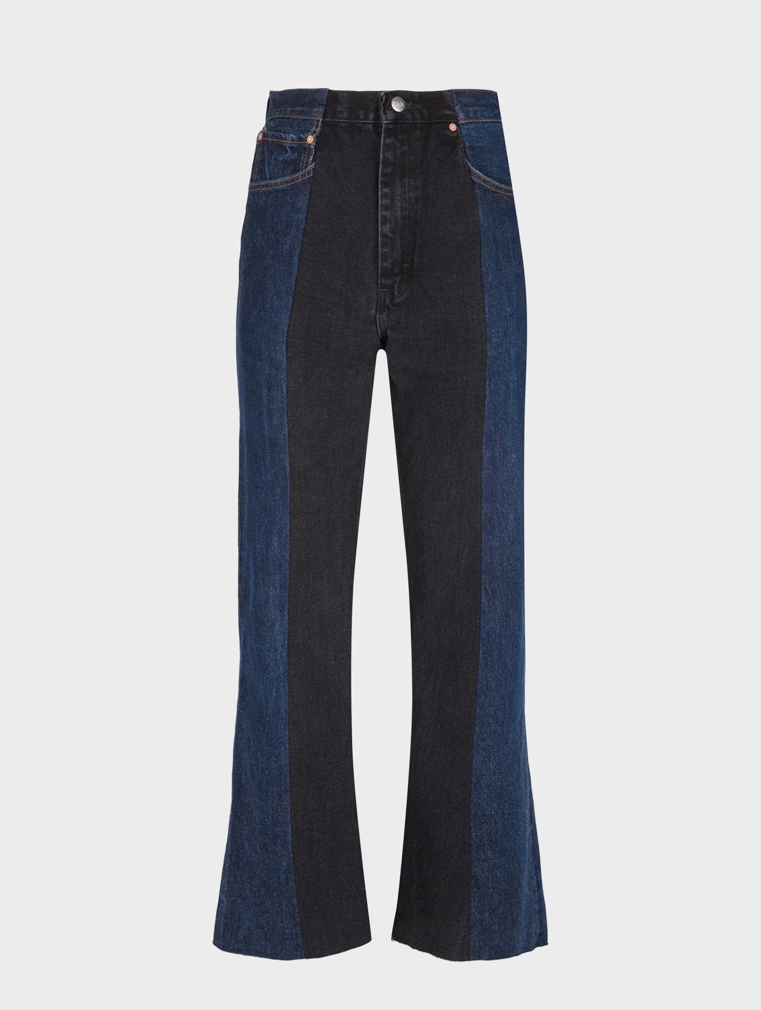 Dark Blue Black Contrast Flare Jean - E.L.V. Denim
