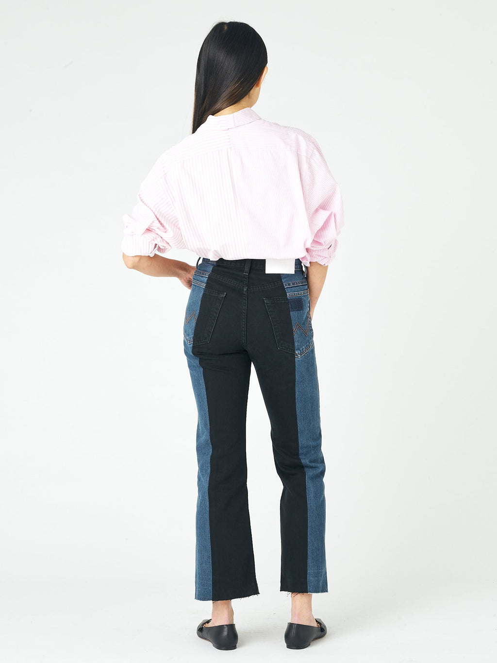 Dark Blue Black Contrast Flare Jean - E.L.V. Denim