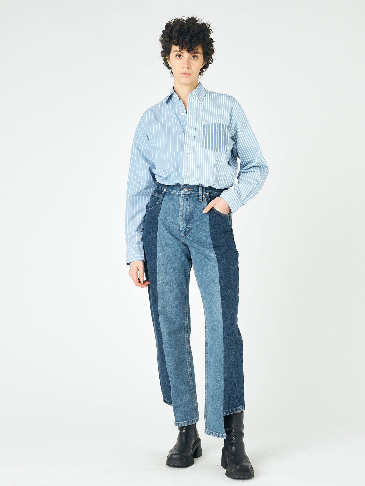 Dark Mid Blue Contrast Boyfriend Jean - E.L.V. Denim