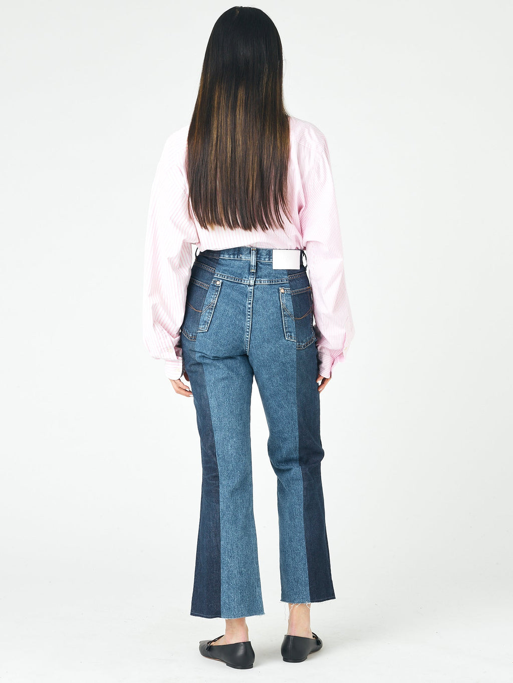 Dark Mid Blue Contrast Flare Jean - E.L.V. Denim